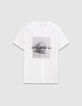 Men’s white T-shirt with skull image and flocked slogan-5