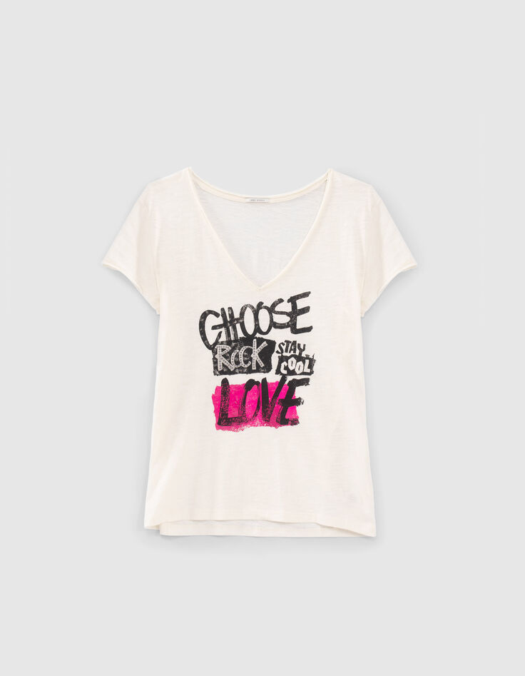 Tee-shirt écru coton bio à message clouté Femme-6 Tee-shirt écru coton bio à message clouté Femme-6