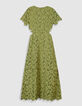 Robe longue verte dentelle d&eacute;coupes c&ocirc;t&eacute;s Femme-2
