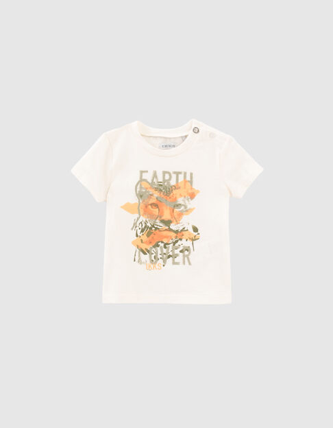 Ecru T-shirt biokatoen opdruk cheeta babyjongens - IKKS