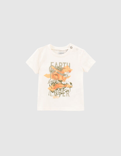 Baby boys’ ecru leopard image organic cotton T-shirt