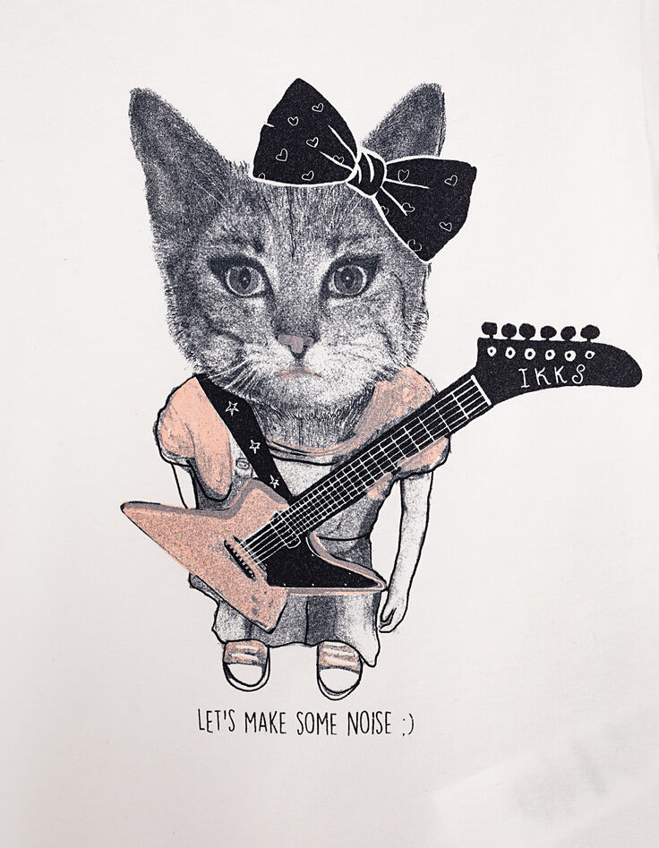 Tee-shirt blanc cassé visuel chatte-rockeuse fille-2
