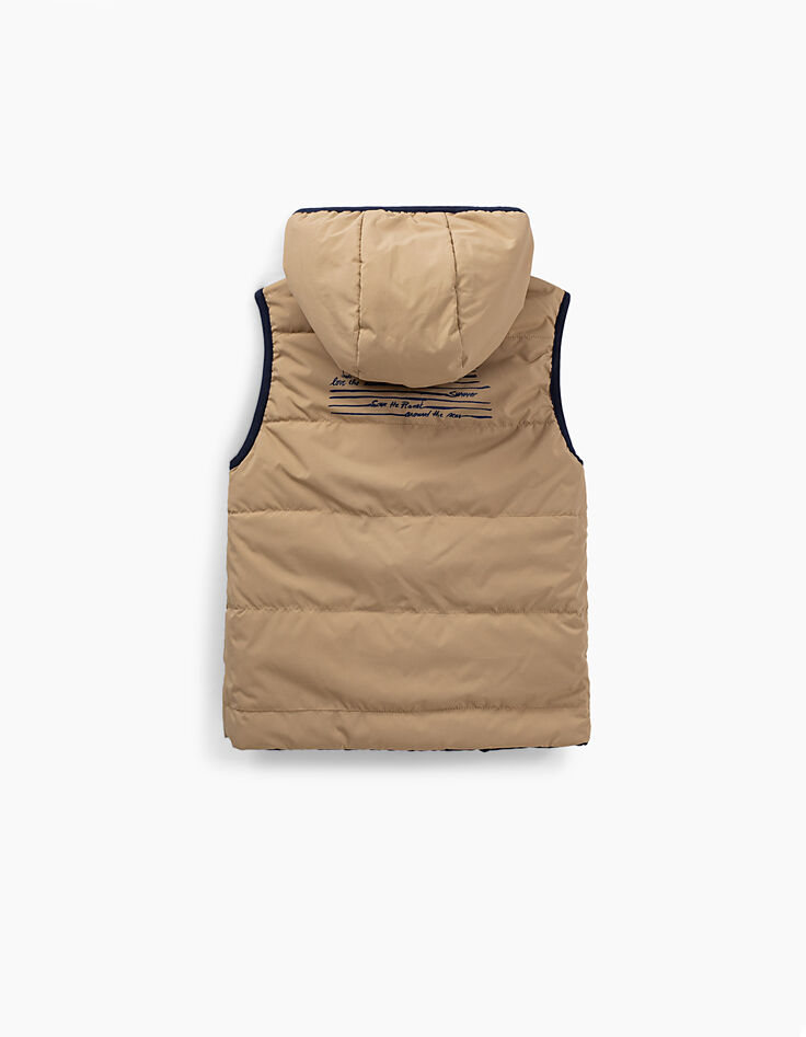 Doudoune réversible navy et beige sans manches garçon -7