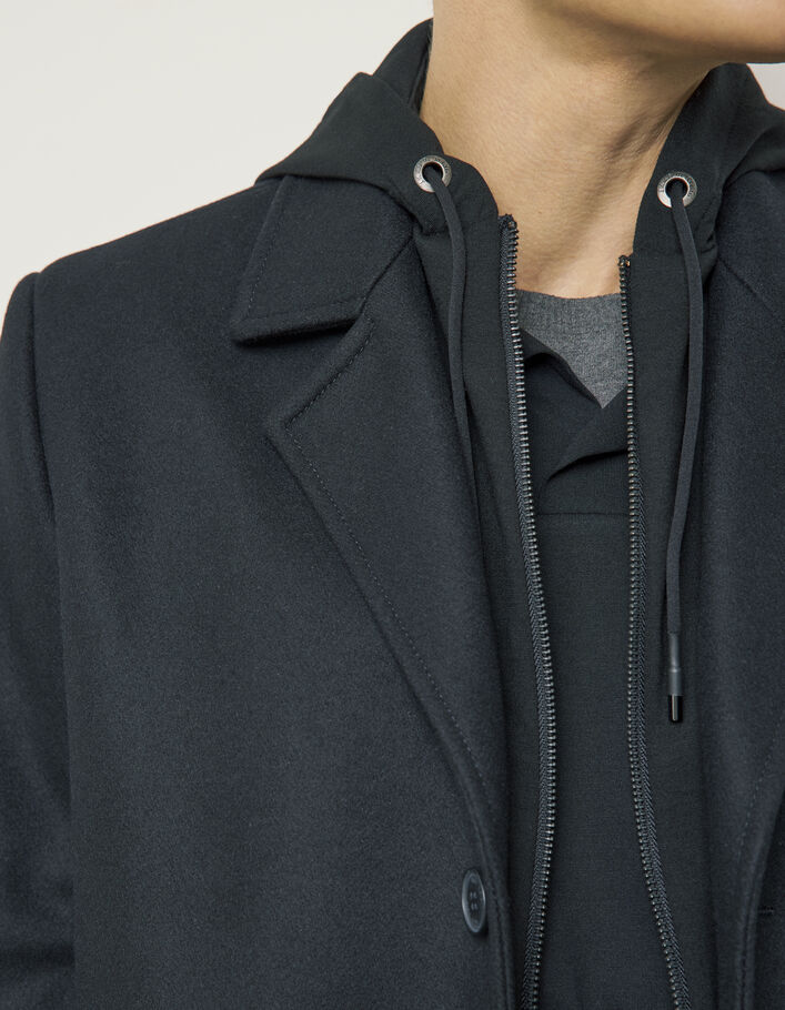 Zwarte jas met sweatstof beleg met kap Heren - IKKS