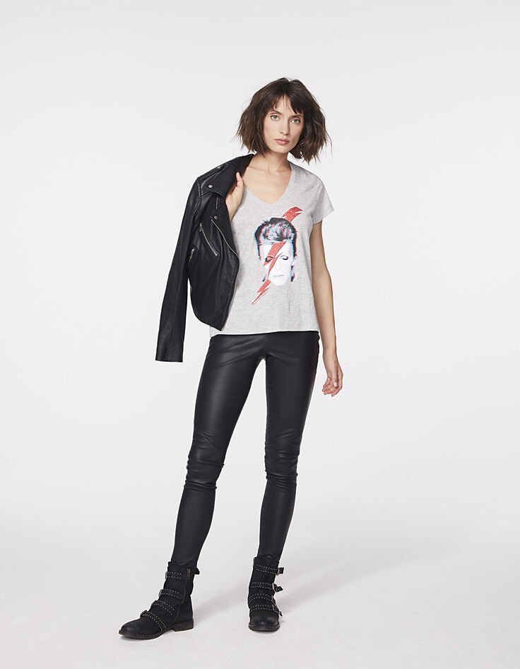 T-shirt katoen-modal opdruk Bowie Stardust, V-hals, dames-7