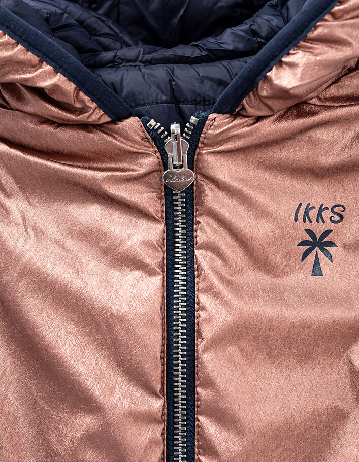 Girls' medium pink and navy reversible padded jacket - IKKS