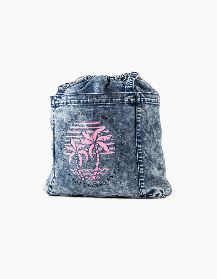 Bolso vaquero light blue con palmeras rosas niña-7