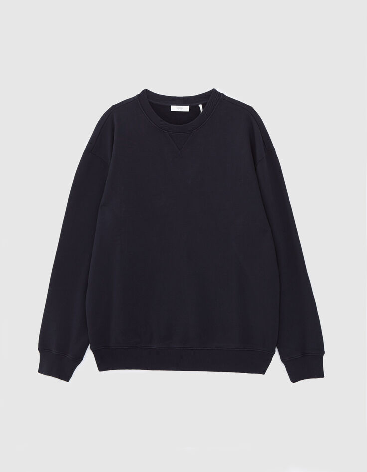 Sweat Uni en coton marine Homme-1