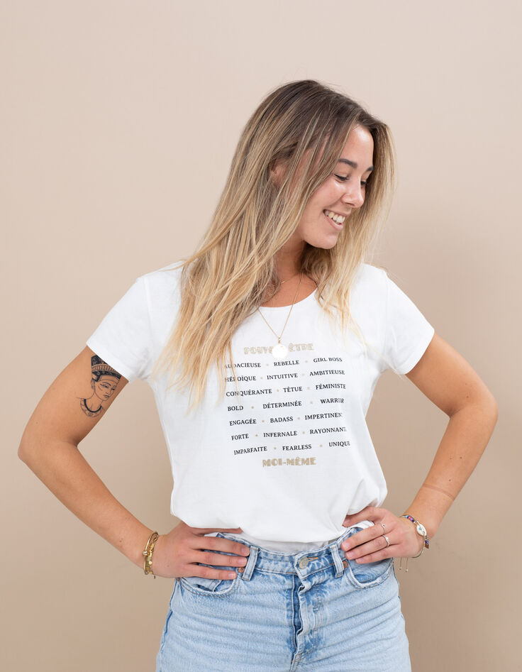 Camiseta blanca de algodón orgánico edición limitada Girl Power I.Code-1 Camiseta blanca de algodón orgánico edición limitada Girl Power I.Code-1