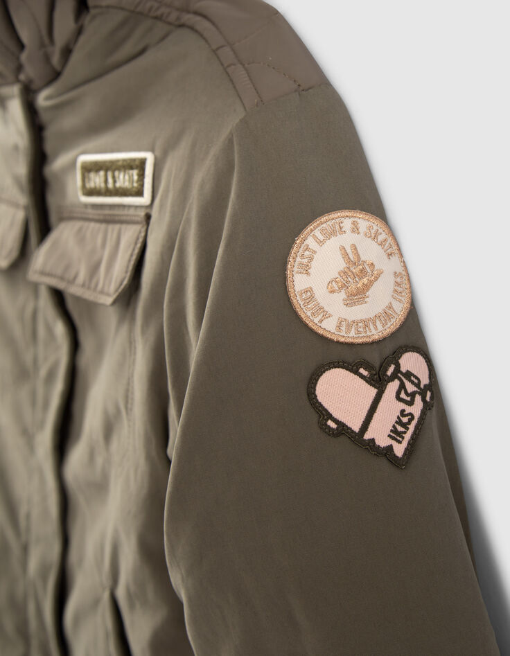 Girls’ khaki quilted back fur-lined parka-5