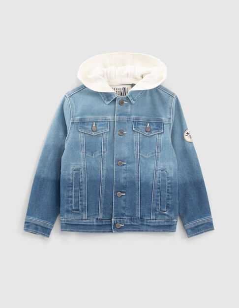 Veste en jean bleu capuche amovible garçon
