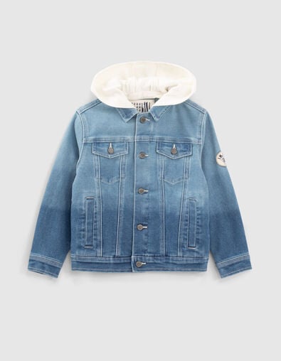 Boys’ blue denim jacket with detachable hood - IKKS
