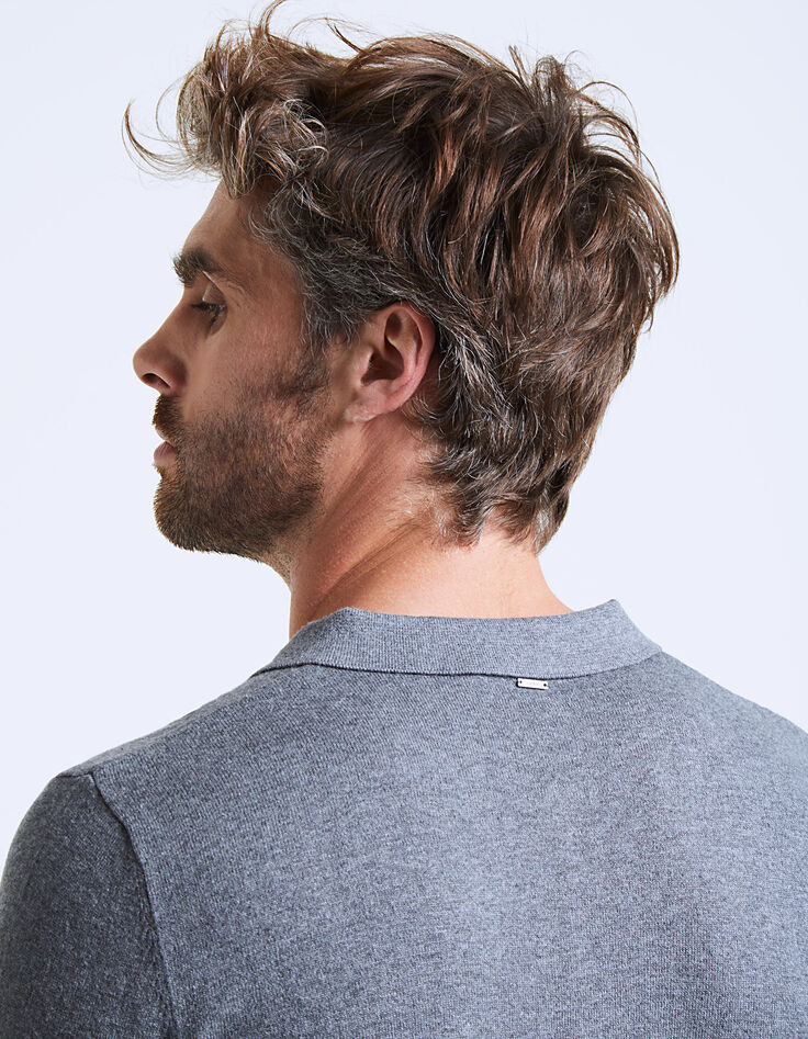 Men’s grey cotton knit polo shirt-5