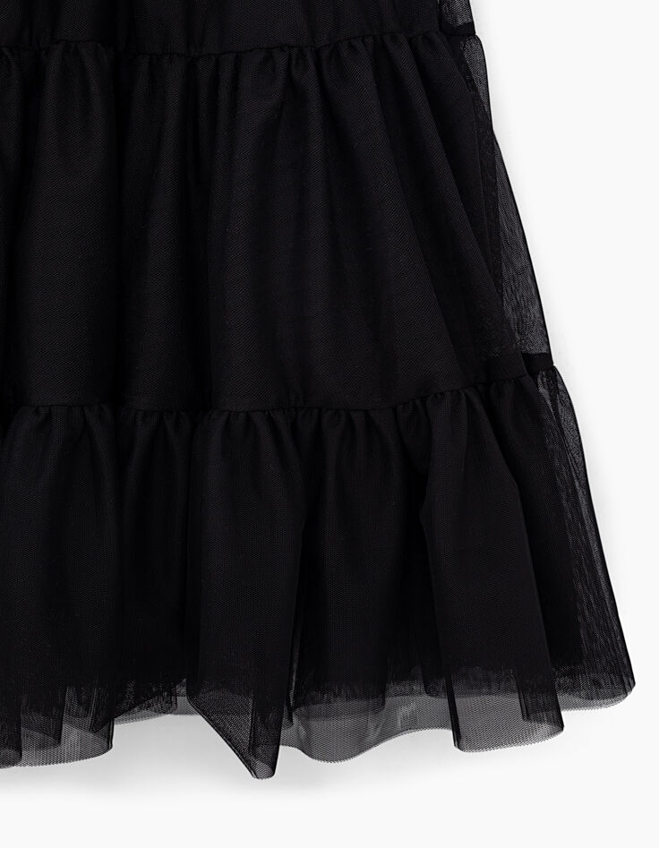 Girls' black mixed fabric dress with tulle skirt-5 Girls' black mixed fabric dress with tulle skirt-5
