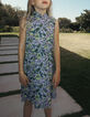 Lila Damenkleid, Drapé-Effekt, Maxi-Blumenprint-4