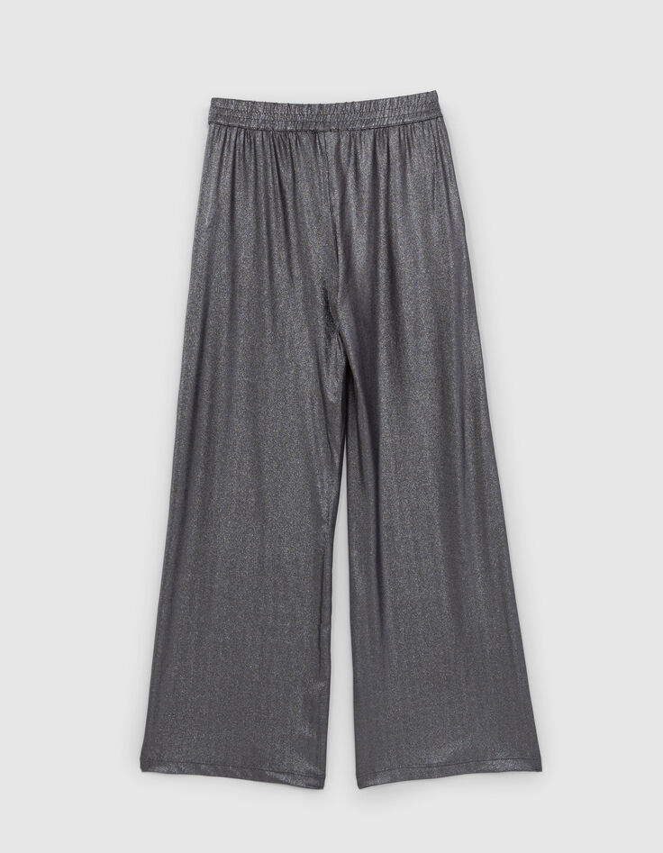 Pantalon silver maille lam&eacute;e taille smock&eacute;e fille-3
