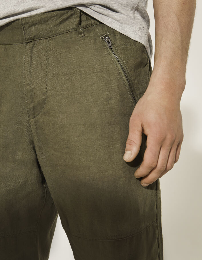 Pantalon battle CROPPED kaki en lin et coton Homme-3