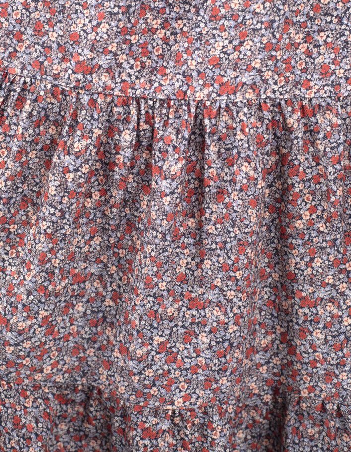 Girls' navy micro-flower print long skirt - IKKS