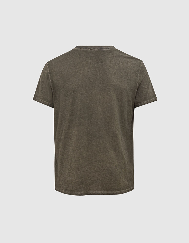 Tee-shirt kaki à tête de mort végétalisée Homme-4