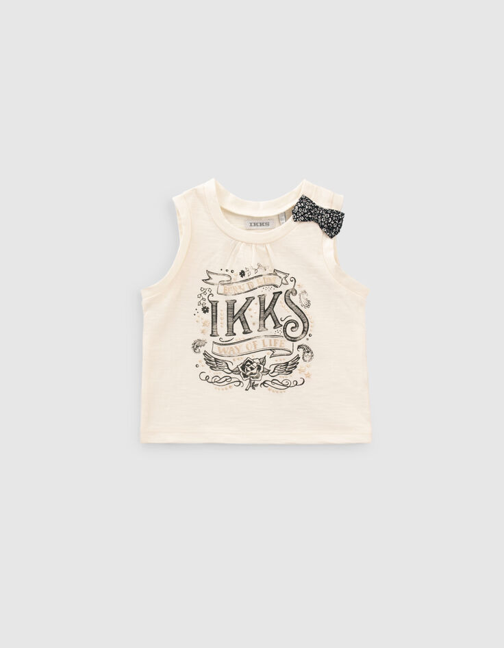 Baby girls’ ecru cat-rider organic cotton T-shirt-1