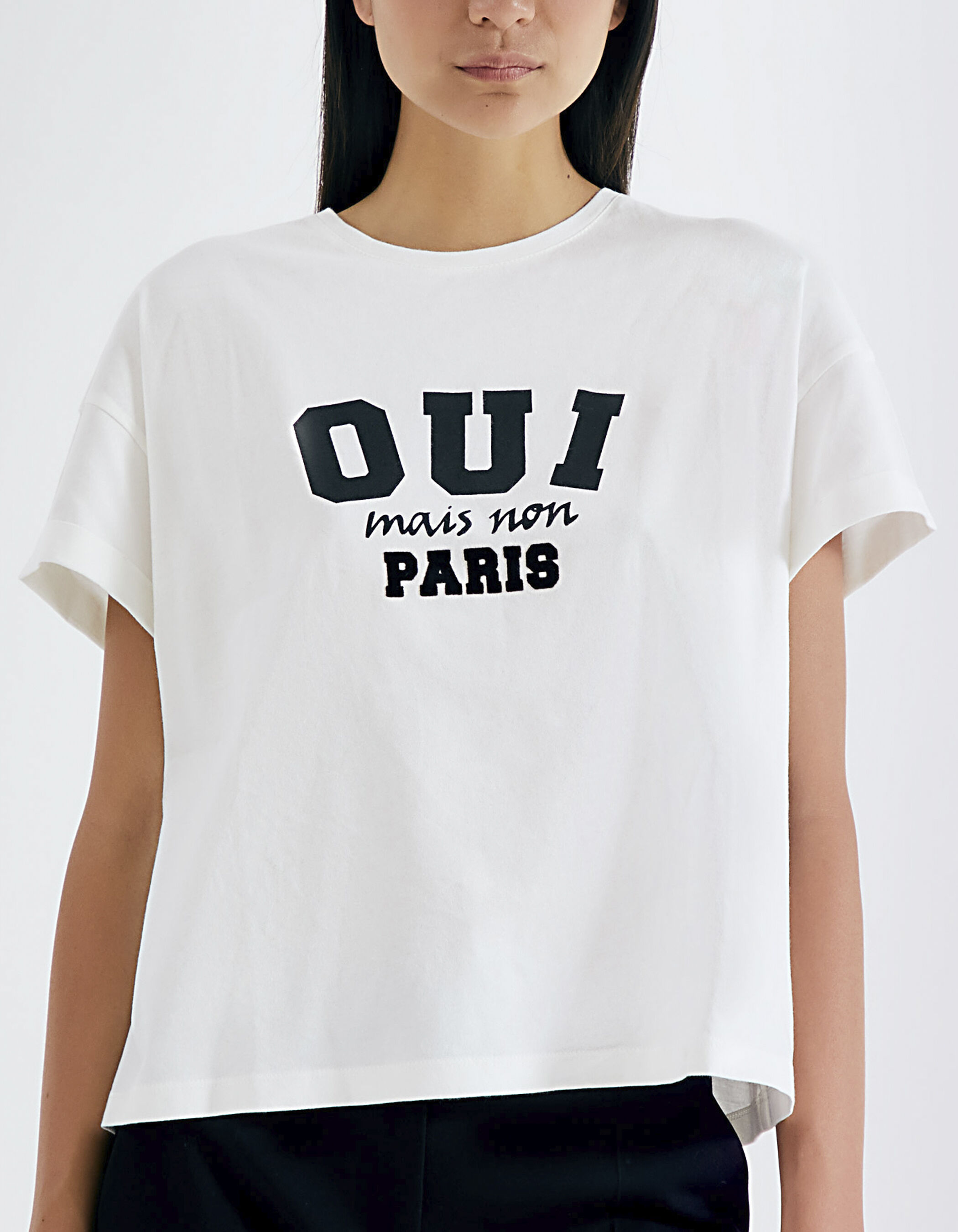 Gebroken wit T shirt in 100 katoen opdruk Paris dames