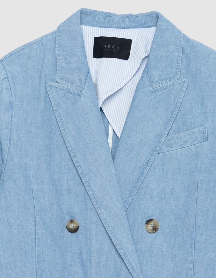 Blauw chambray colbert met dubbele borst Dames-5