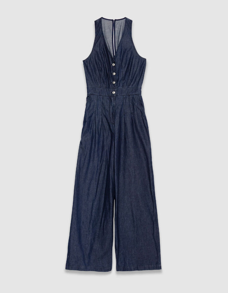 Dames jumpsuit zonder mouwen en rauw denim-6
