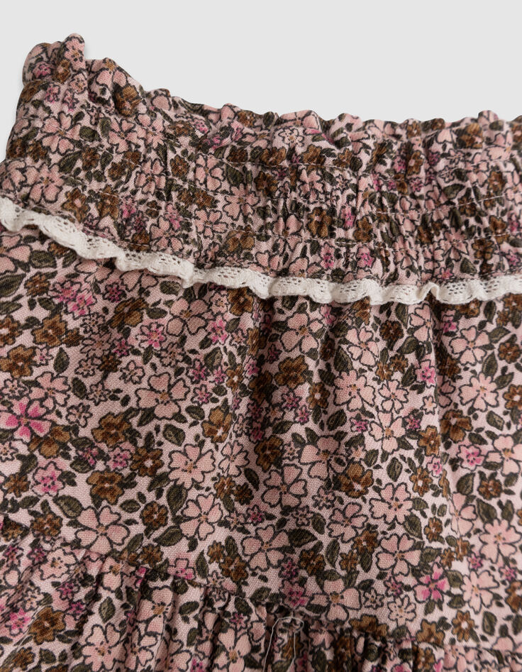 Girls’ pink short skirt with autumn flower print-6 Girls’ pink short skirt with autumn flower print-6