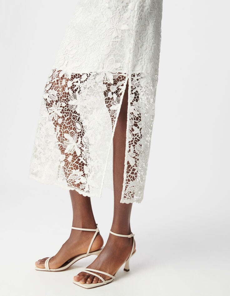 Women's all-lace white midi skirt-4
