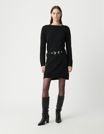 Schwarzes Damen Strick Maxikleid mit Nieten auf dem R&uuml;cken - IKKS