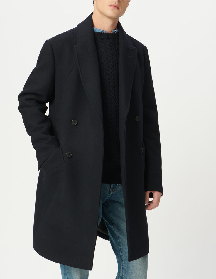 Manteau marine mi-long boutonnage crois&eacute; Homme-3