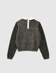 Pull gris anthracite avec col Claudine blanc fille-3