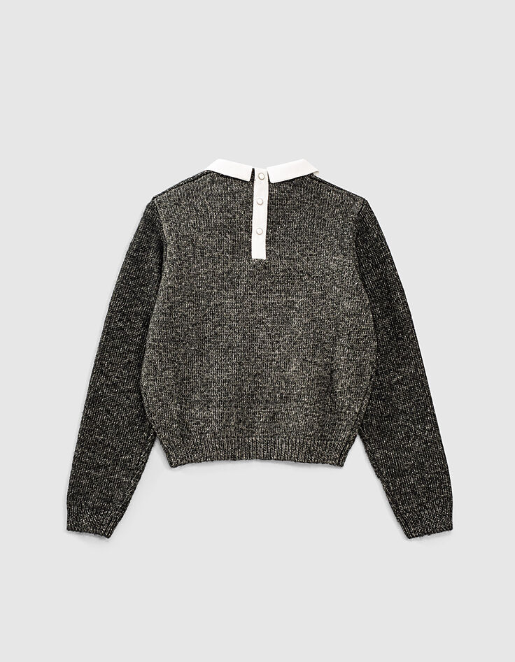Pull gris anthracite avec col Claudine blanc fille-3
