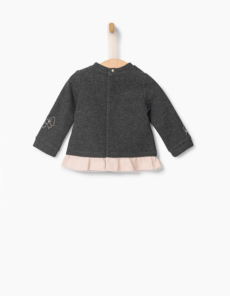 Sweat gris avec basque rose  bébé fille-3