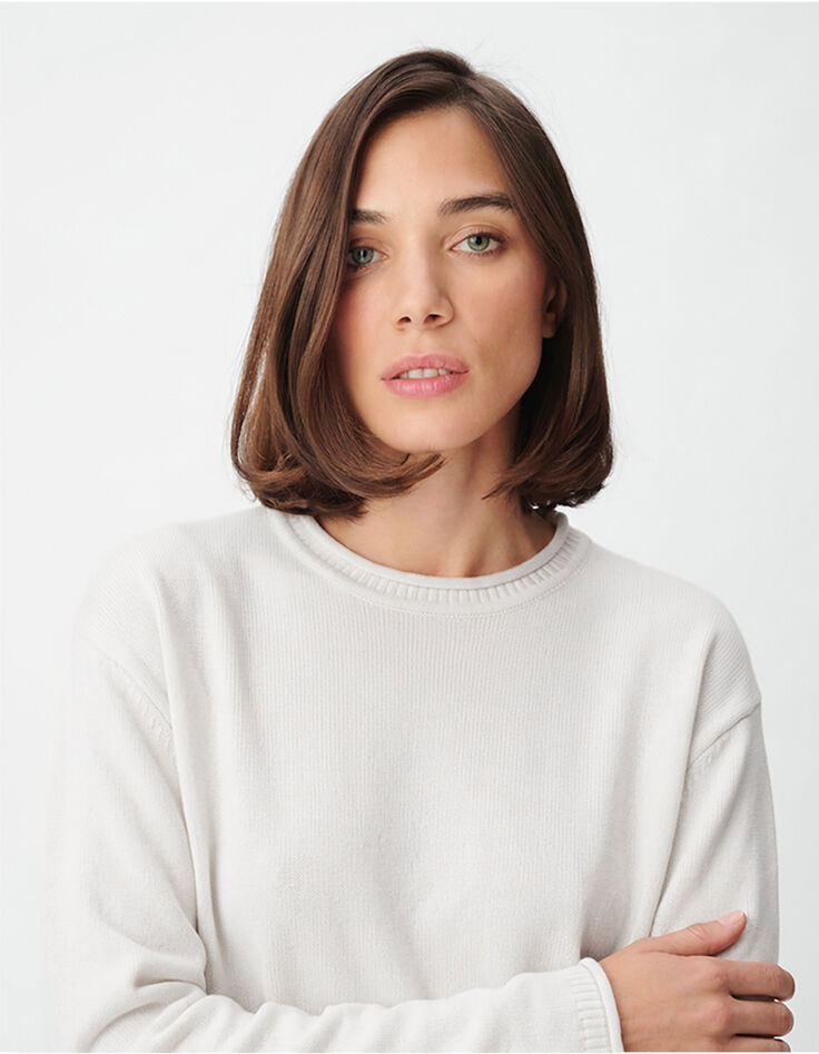 Pull col rond &eacute;cru maille Femme-3