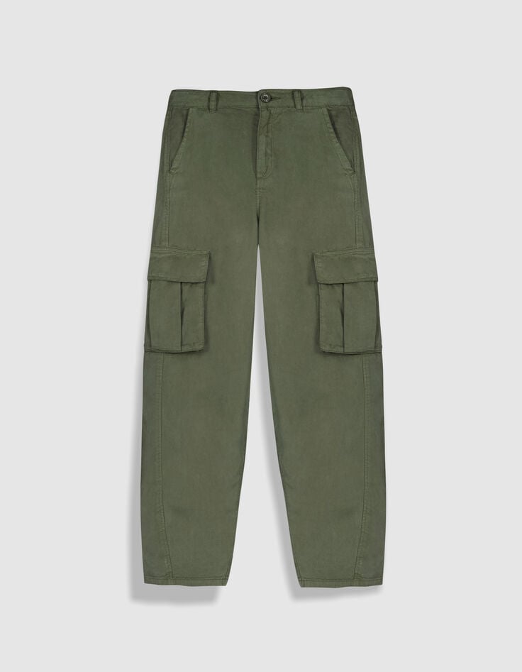 Fluid khaki cargo pants for girl-1