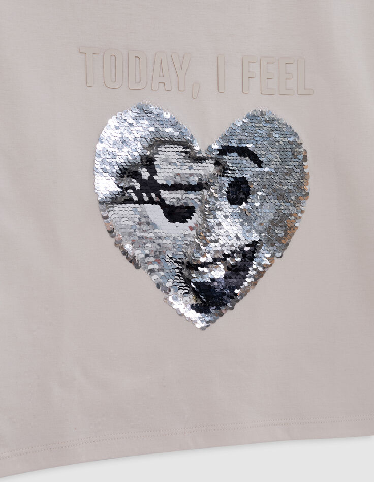 Girl's ecru organic reversible sequin VICE-VERSA T-shirt-6 Girl's ecru organic reversible sequin VICE-VERSA T-shirt-6