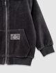 Graue Jungensweatjacke mit Kapuze aus Rippstrick-4