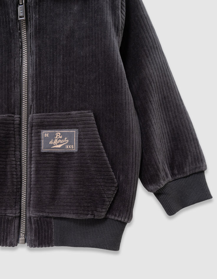 Graue Jungensweatjacke mit Kapuze aus Rippstrick-4