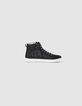 Baskets noires cuir velours motif léopard fille-6