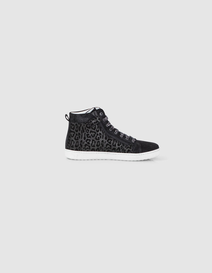 Baskets noires cuir velours motif léopard fille-6