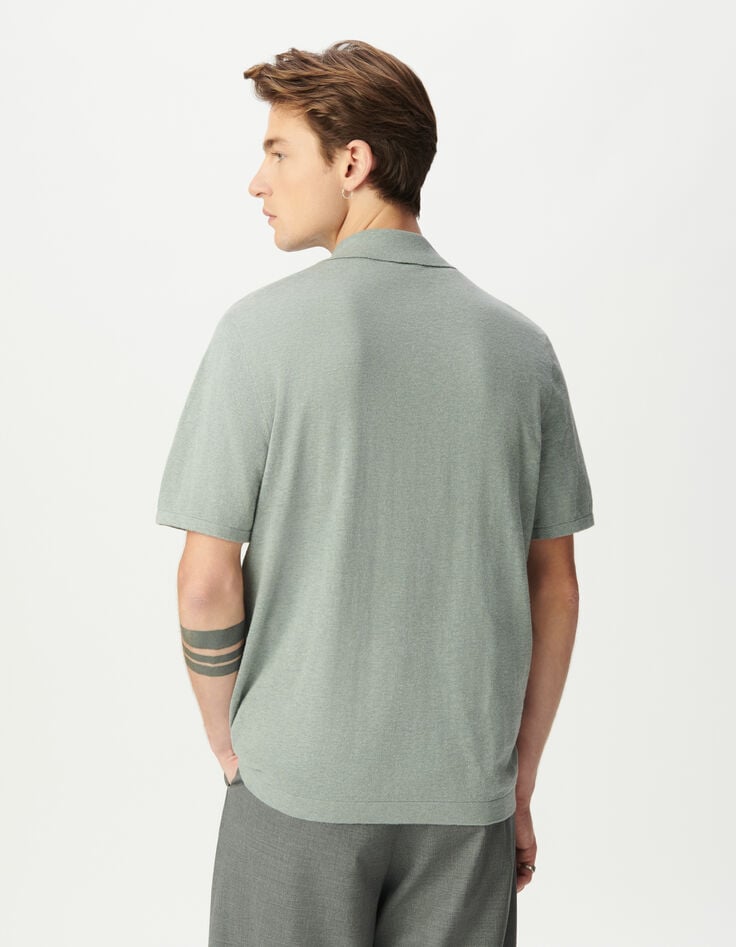 Polo bleu gris en tricot flammé Homme-3 Polo bleu gris en tricot flammé Homme-3