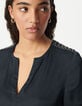 Crumpled navy top with jewelled shoulders Women-4