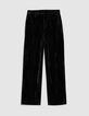 Pantalon de tailleur noir panne de velours relief Femme-1