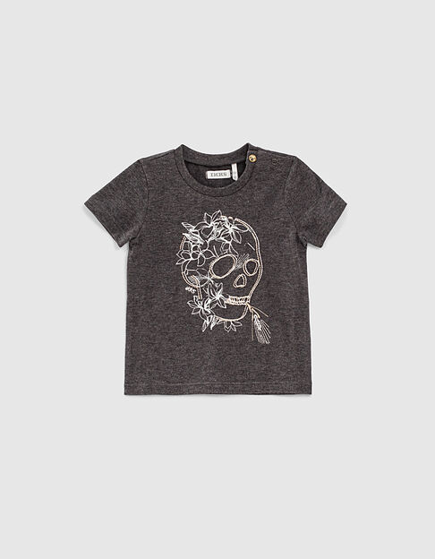 Camiseta gris calavera bordada algodón ecológico niño  - IKKS