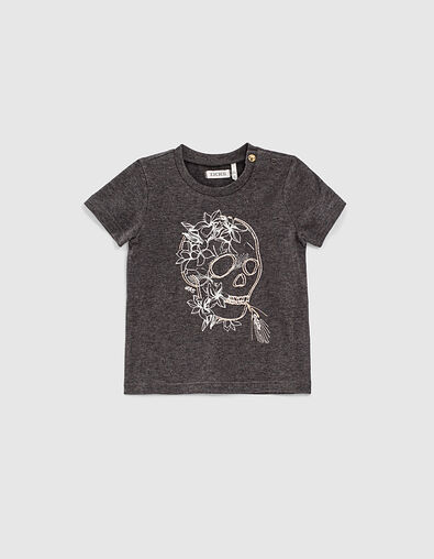 Camiseta gris calavera bordada algodón ecológico niño  - IKKS