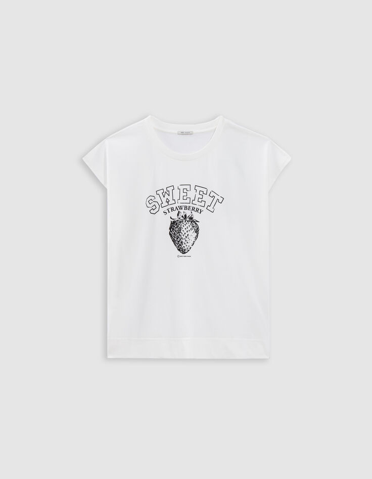 Tee-shirt manches courtes blanc visuel fraise-5
