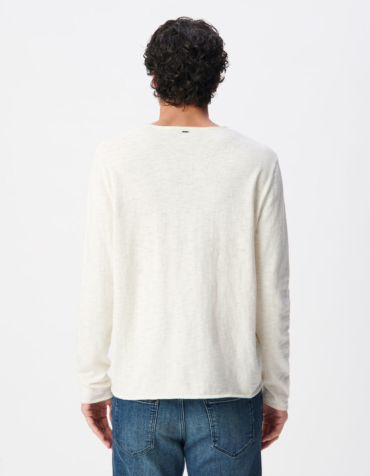 Stuccofarbener, geflammter Herrenpullover mit Rollsaum-5