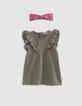 Baby girl khaki dress with palm print headband-1