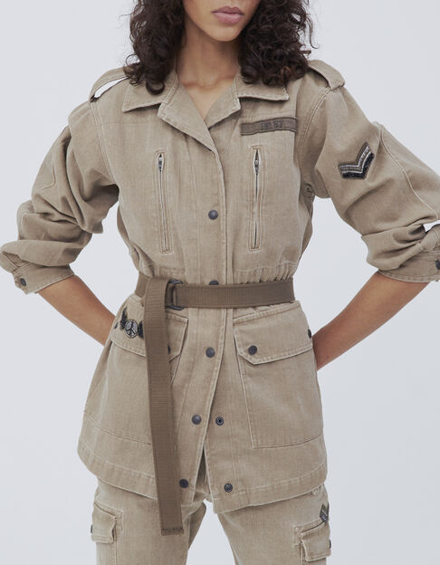 Light khaki Terra Denim safari jacket, peace & love back